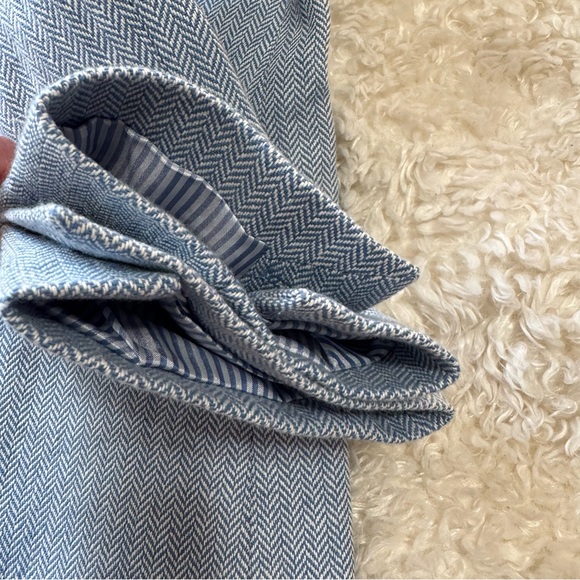 J Crew Factory Blue Herringbone One Button Blazer Linen Cotton Preppy Size 8 - Picture 10 of 14